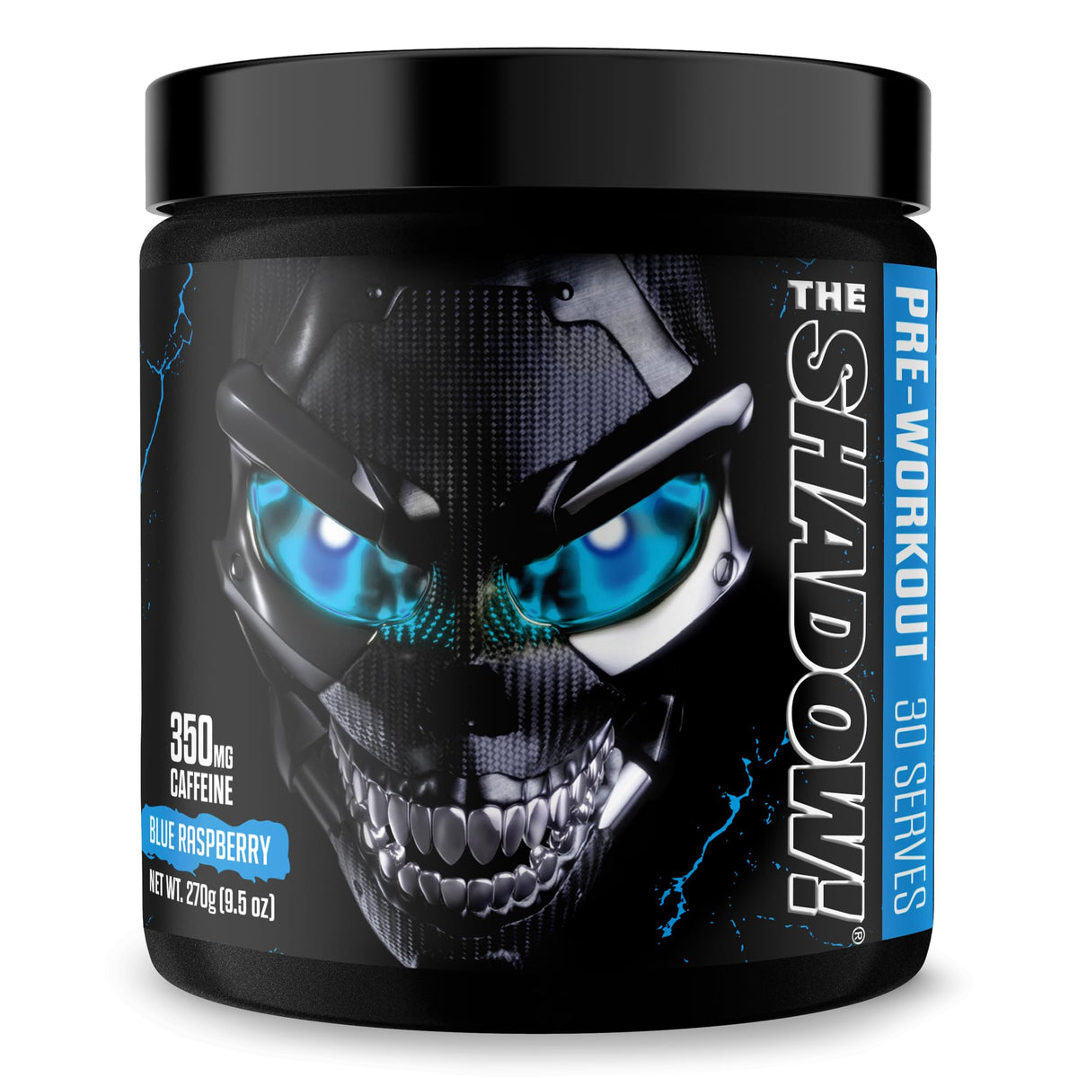 JNX Sports The Shadow! bottle close-up highlighting high-stim energy for intense workouts.