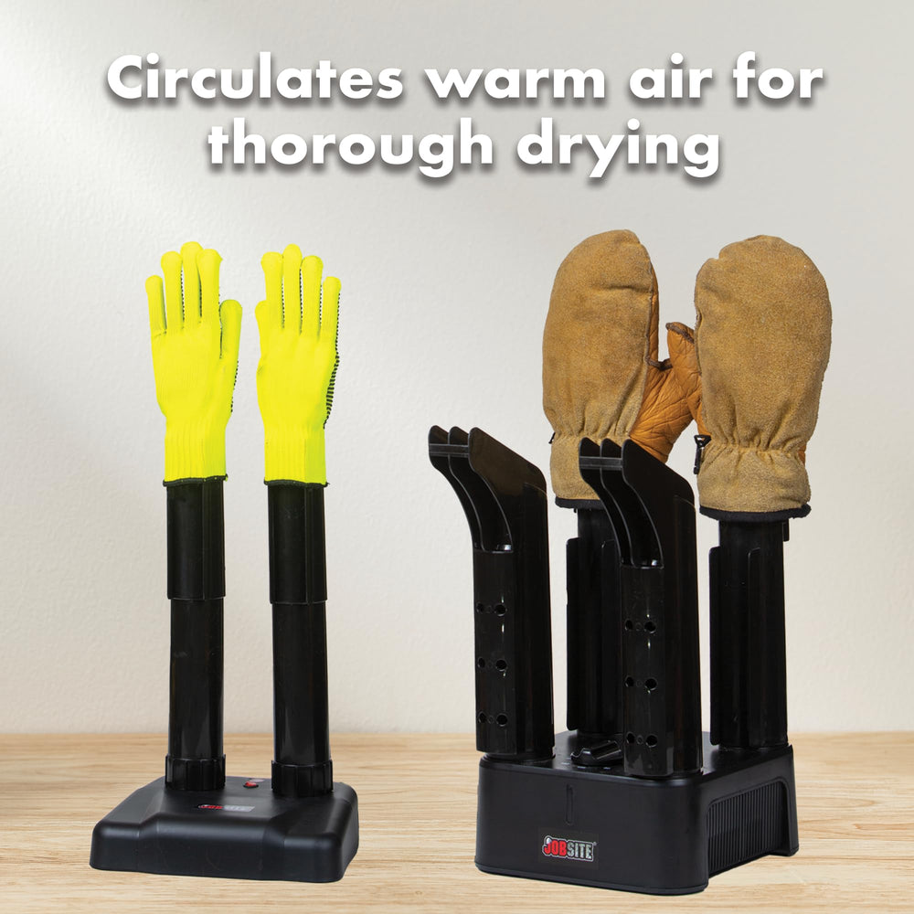 JobSite glove dryer attachment packaging highlights a durable, user-friendly design.