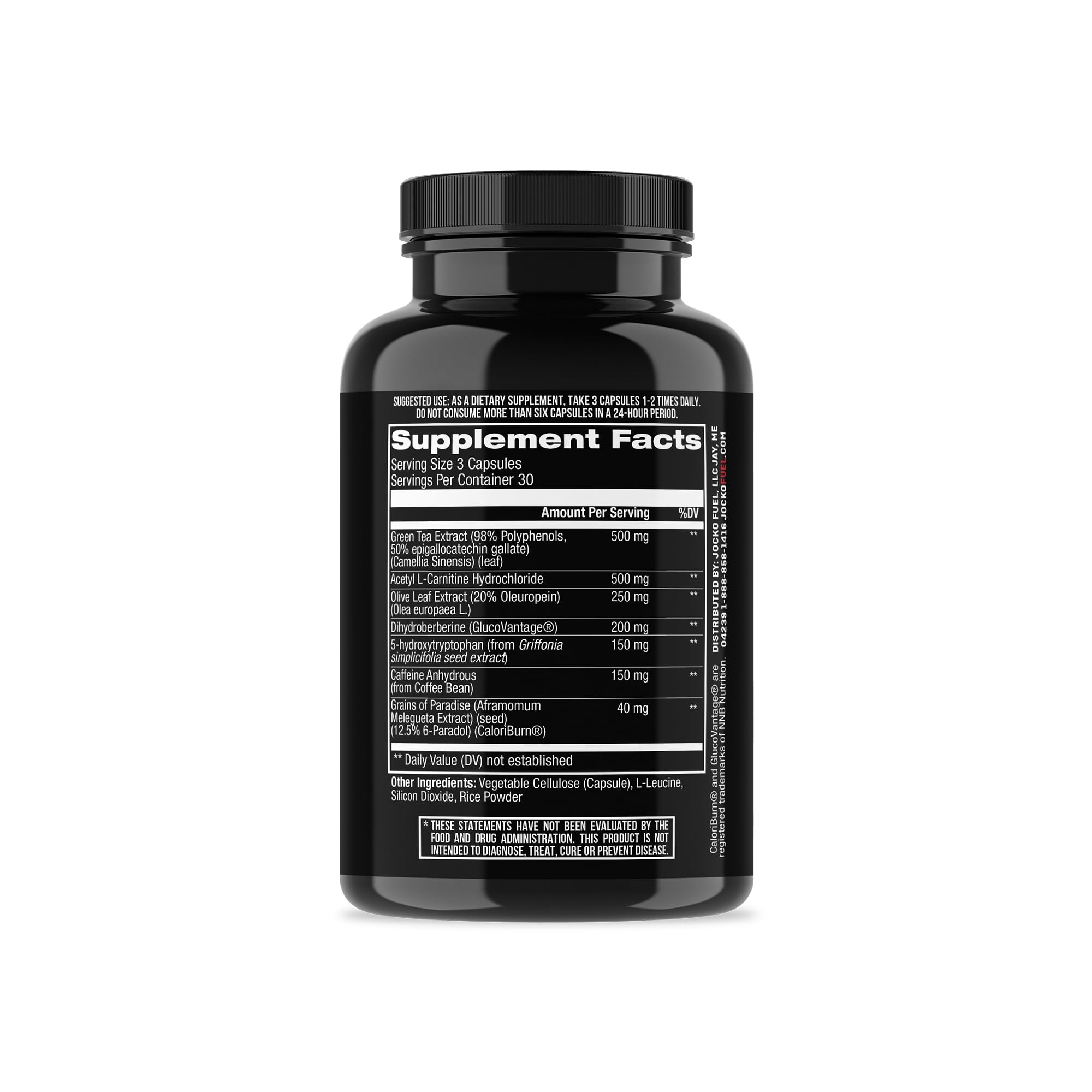 Jocko Fuel Burner ingredient panel highlights green tea leaf extract for energy