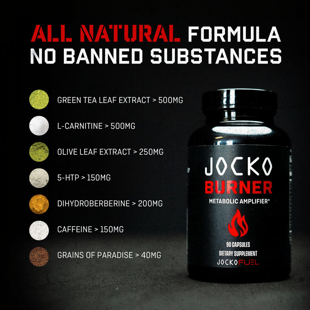 Jocko Fuel Burner packaging shows allergen-free and GMO-free features