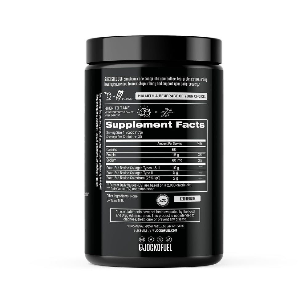 Jocko Fuel collagen powder scoop demonstrates easy daily dosing for joint support.