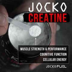 Jocko Fuel Creatine Monohydrate mixing glass shows quick dissolution when stirred.