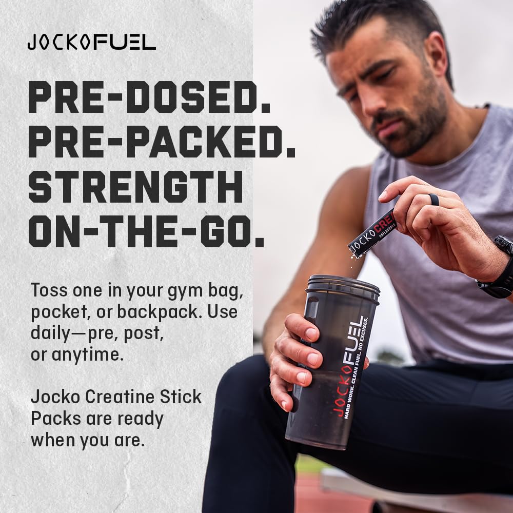 Jocko Fuel Creatine Stick Pack label showing servings and details.