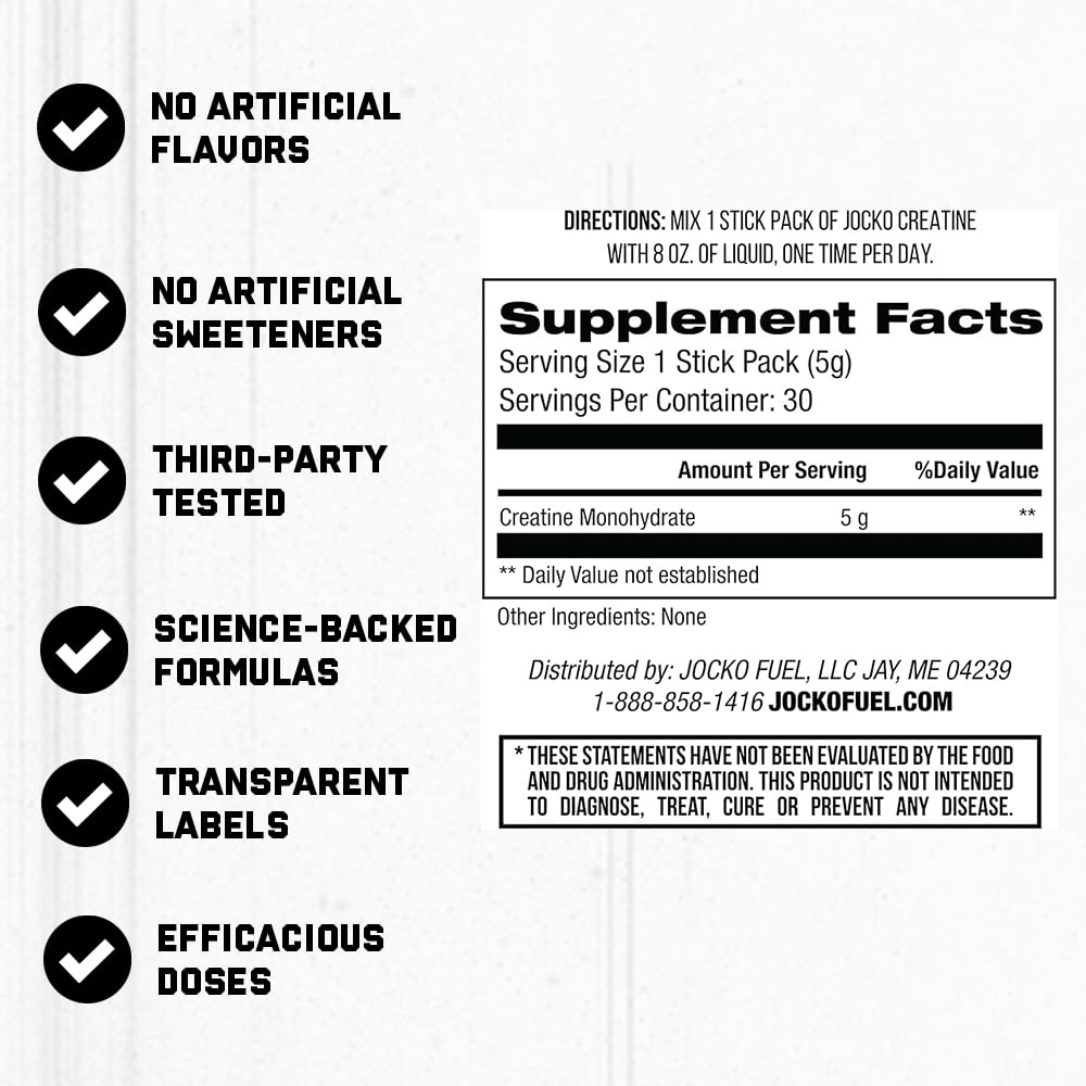 Jocko Fuel Creatine Stick Pack unflavored packets for versatile mixing.