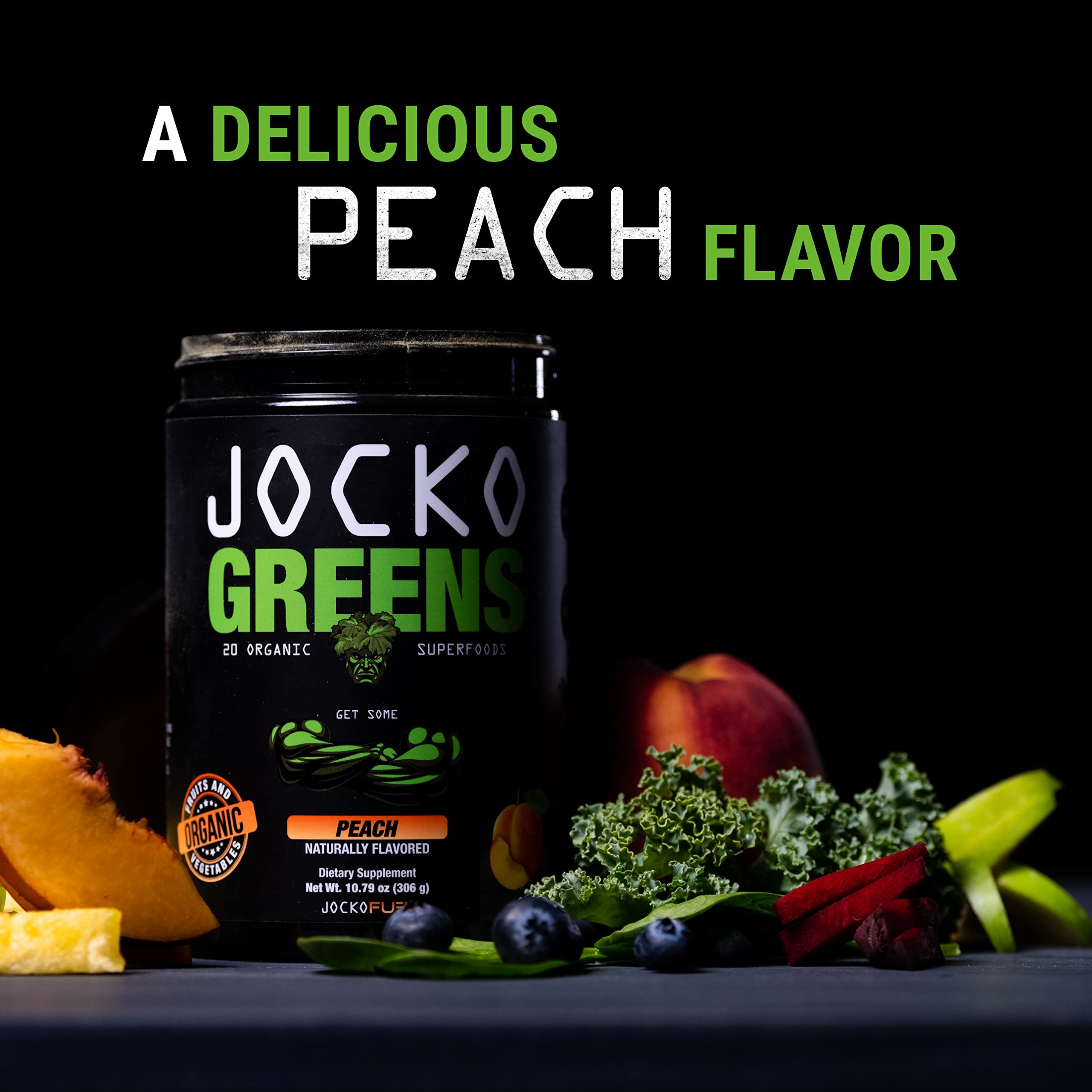 Jocko Fuel Daily Greens digestive enzymes visual suggests support for comfortable digestion.