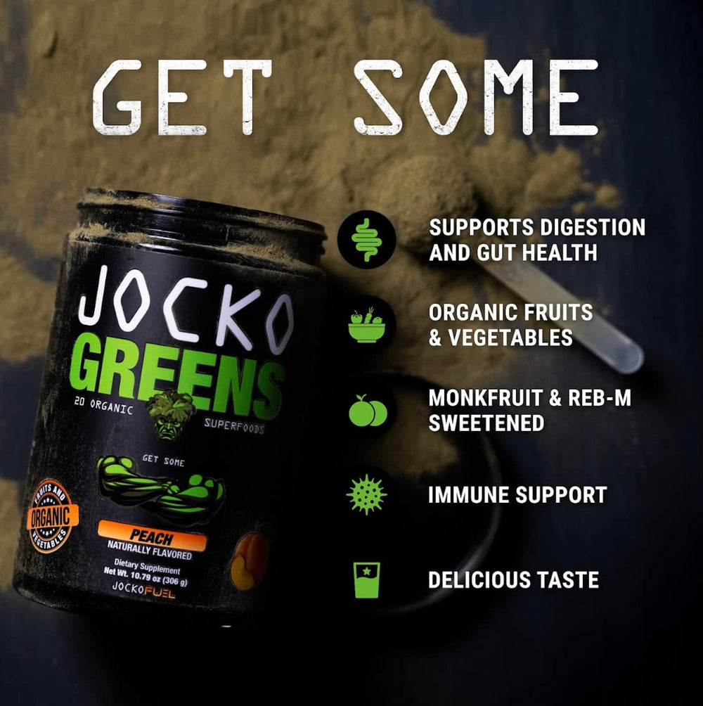 Jocko Fuel Daily Greens probiotics image points to 9 billion CFU per serving.