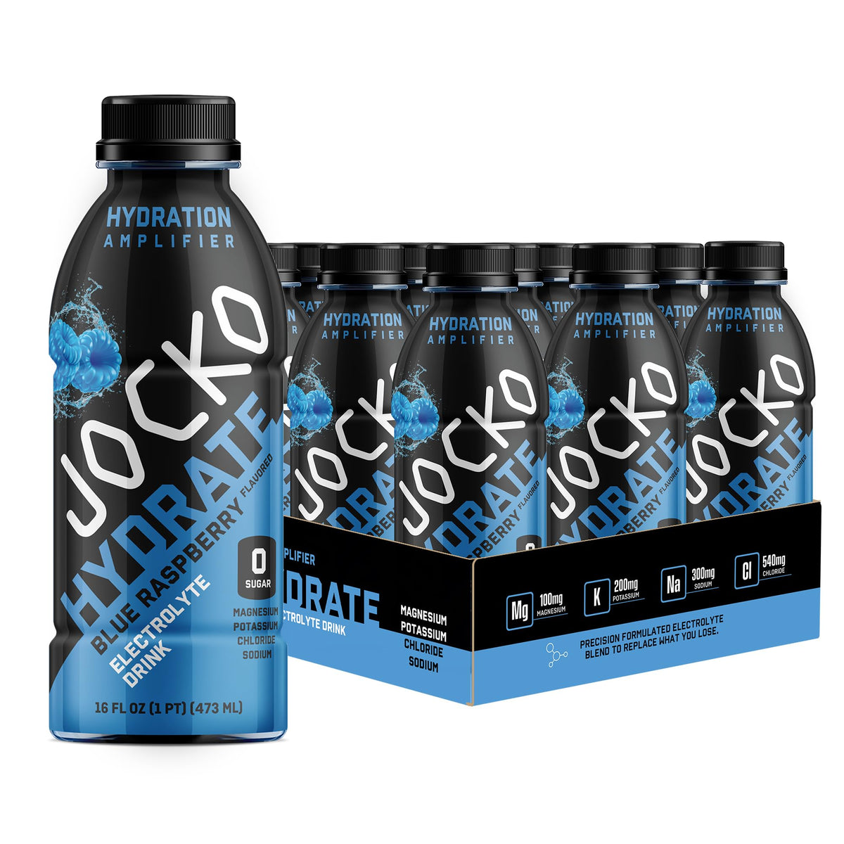 Jocko Fuel Hydrate blue raspberry bottle ready for quick hydration during workouts.