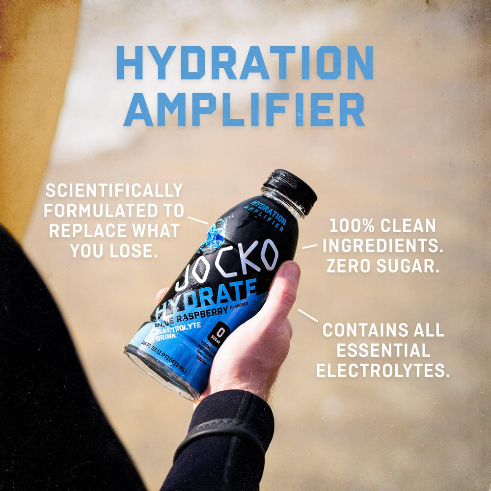 Jocko Fuel Hydrate glass clinking suggests social share and post-workout refreshment.