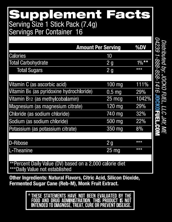 Jocko Fuel Hydrate ingredients panel highlighting vitamins C, B6, and B12