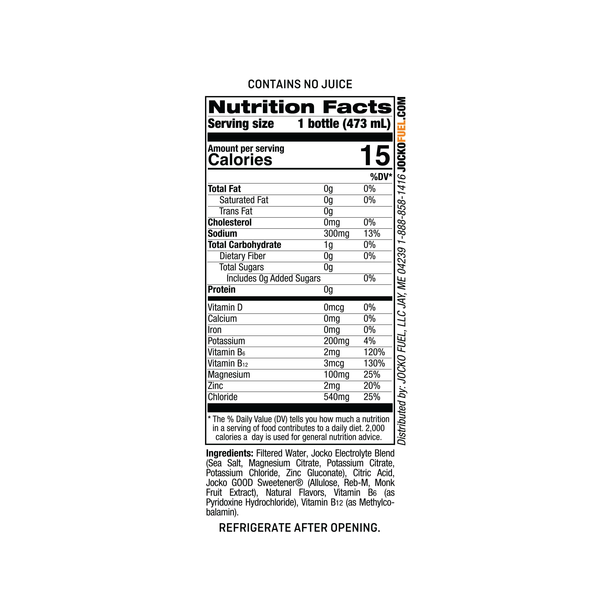 Jocko Fuel Hydrate Island Orange label highlighting electrolyte balance for performance.