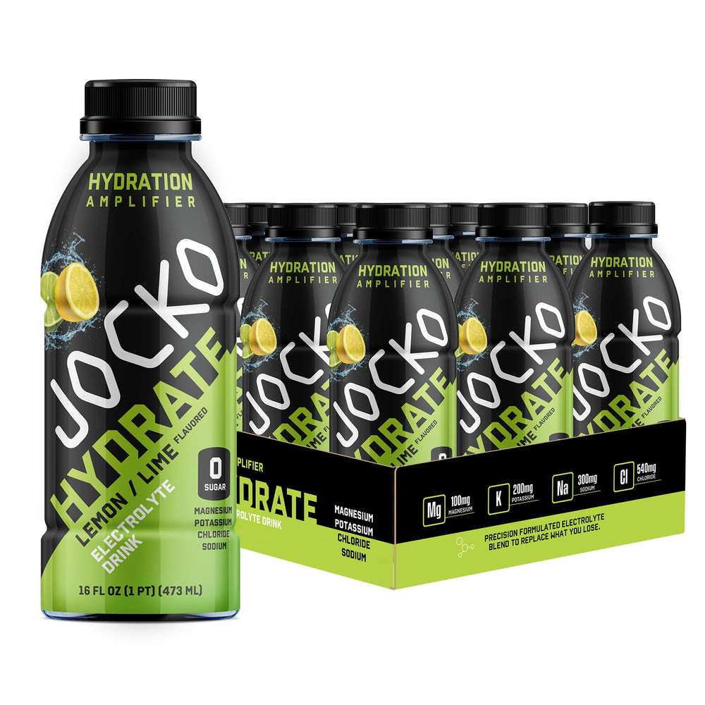 Jocko Fuel Hydrate Lemon-Lime 16oz bottle ready for hydration after a workout.