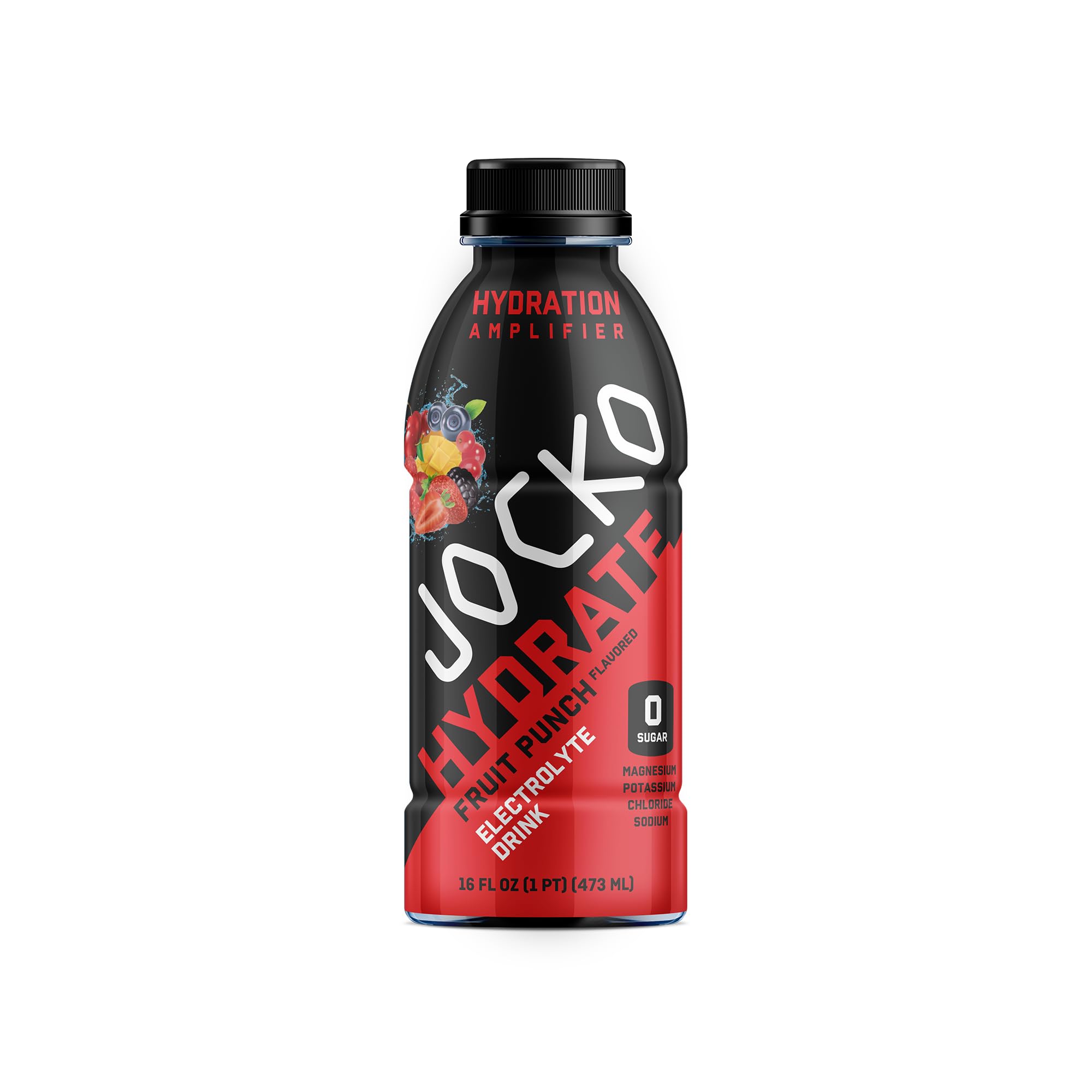 Jocko Fuel Hydrate poured glass conveys refreshing fruit punch flavor ideal after workouts.