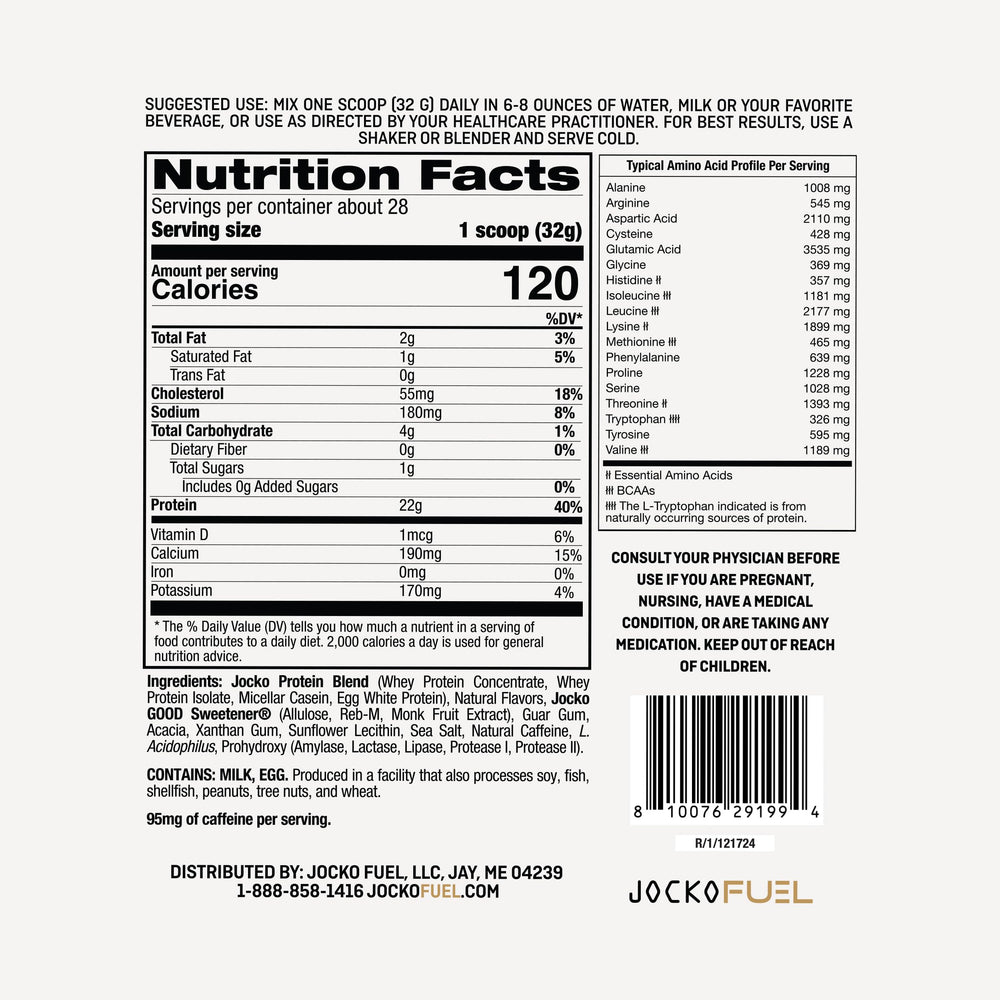 Jocko Fuel Mölk label close-up highlights time-release protein composition.