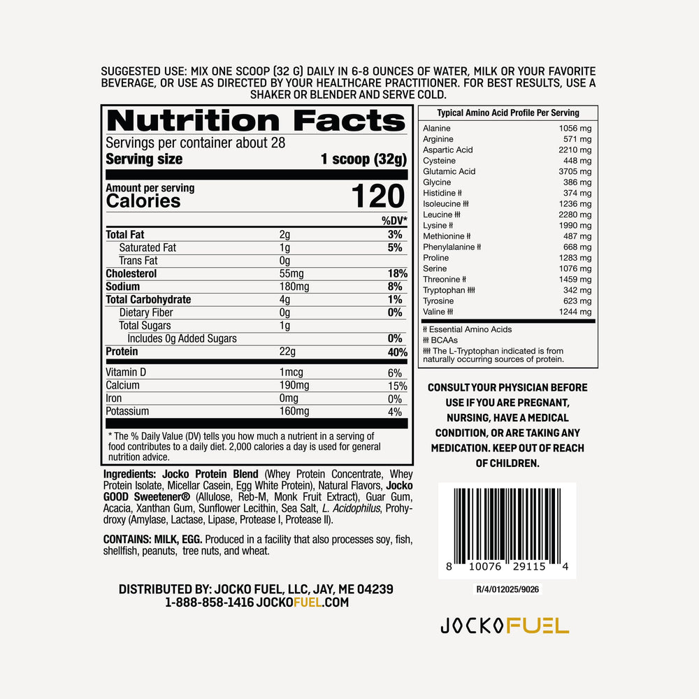 Close up of Jocko Fuel Mölk container highlighting low sugar monk fruit blend