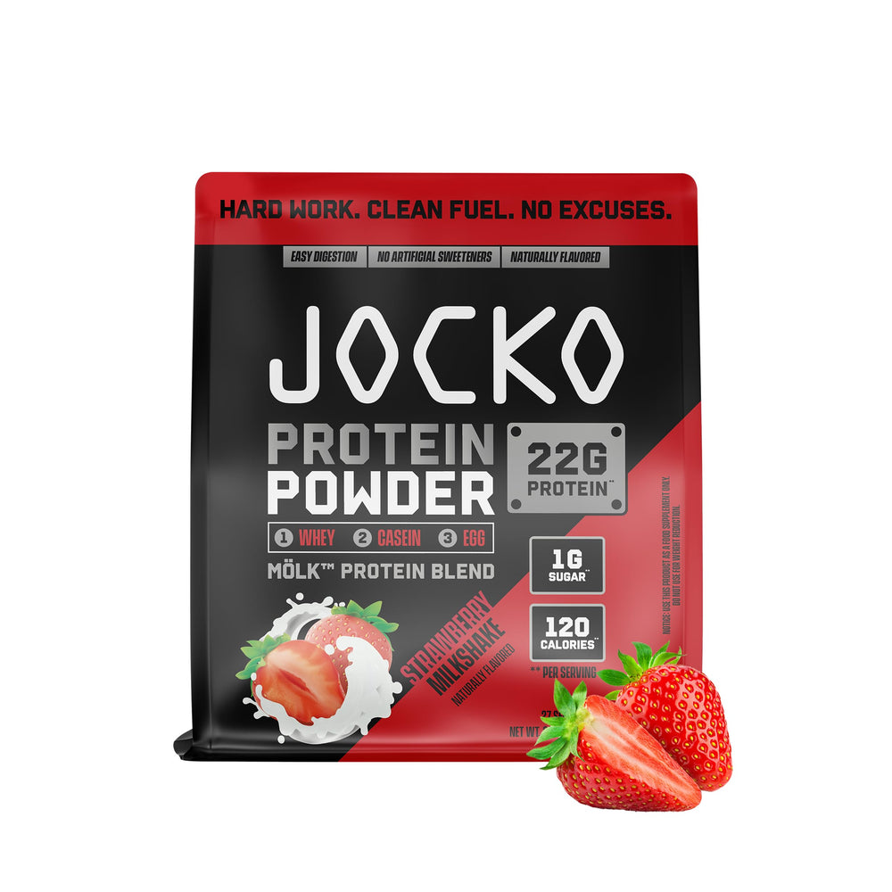 Jocko Fuel Mölk whey protein bottle ready for post-workout shakes.