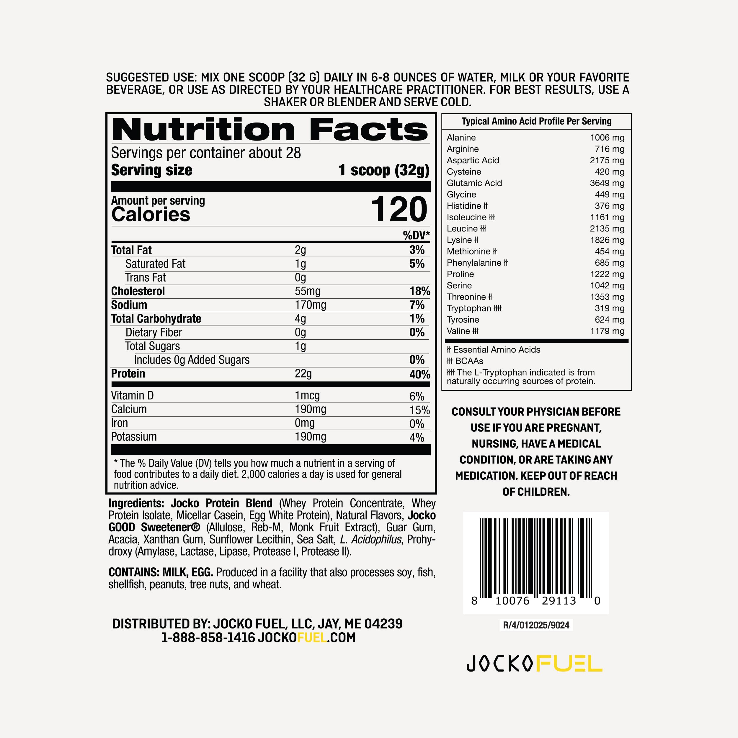 Jocko Fuel Molk Whey Powder tub showing banana cream flavor and creamy texture