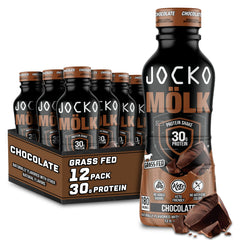 Jocko Mölk chocolate bottle pour shows convenient ready-to-drink protein.