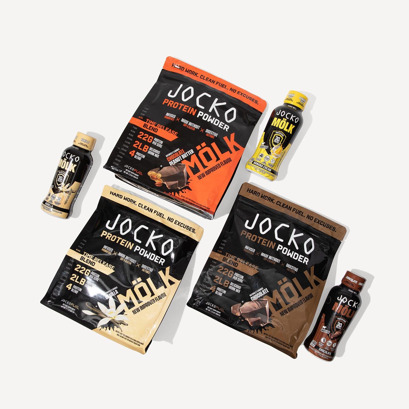 Nutritional panel on Jocko Mölk chocolate shows 30 g protein per serving.