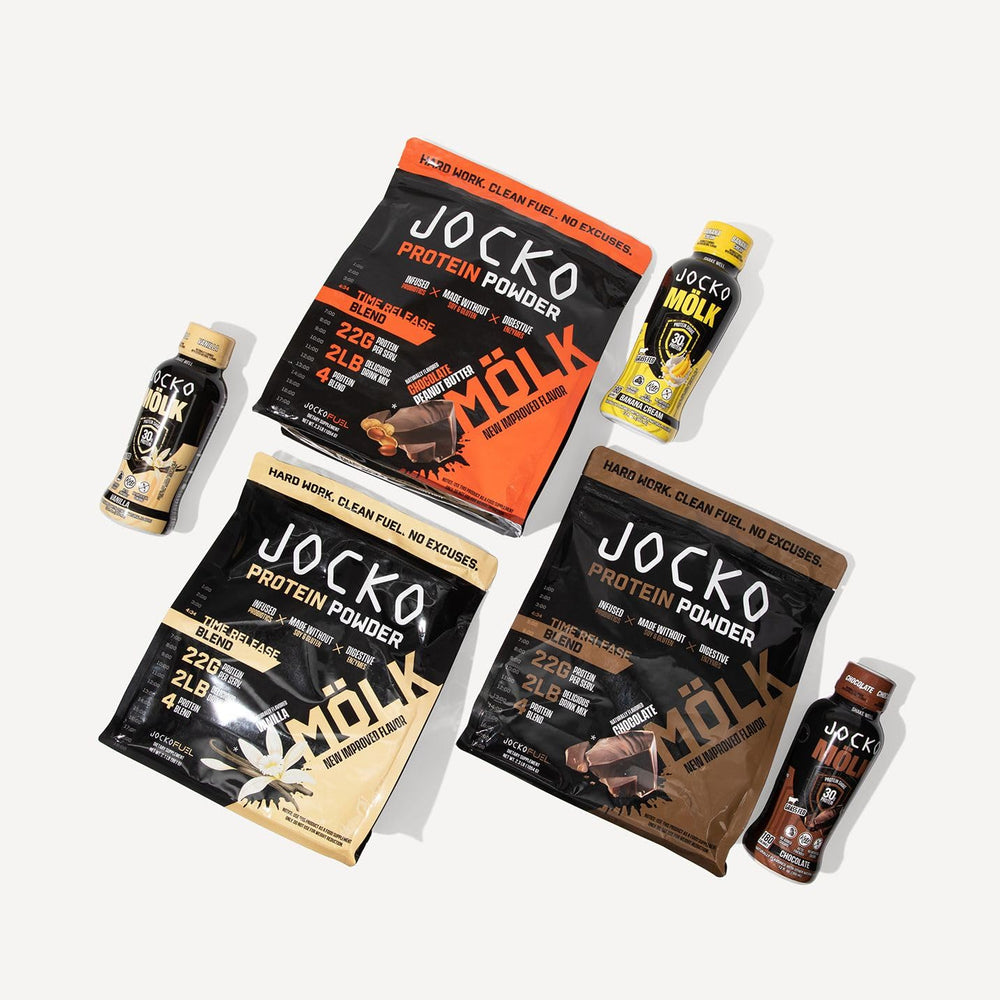 Nutritional panel on Jocko Mölk chocolate shows 30 g protein per serving.