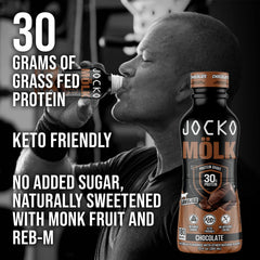 Ready-to-drink Jocko Mölk chocolate bottle for post-workout refreshment.