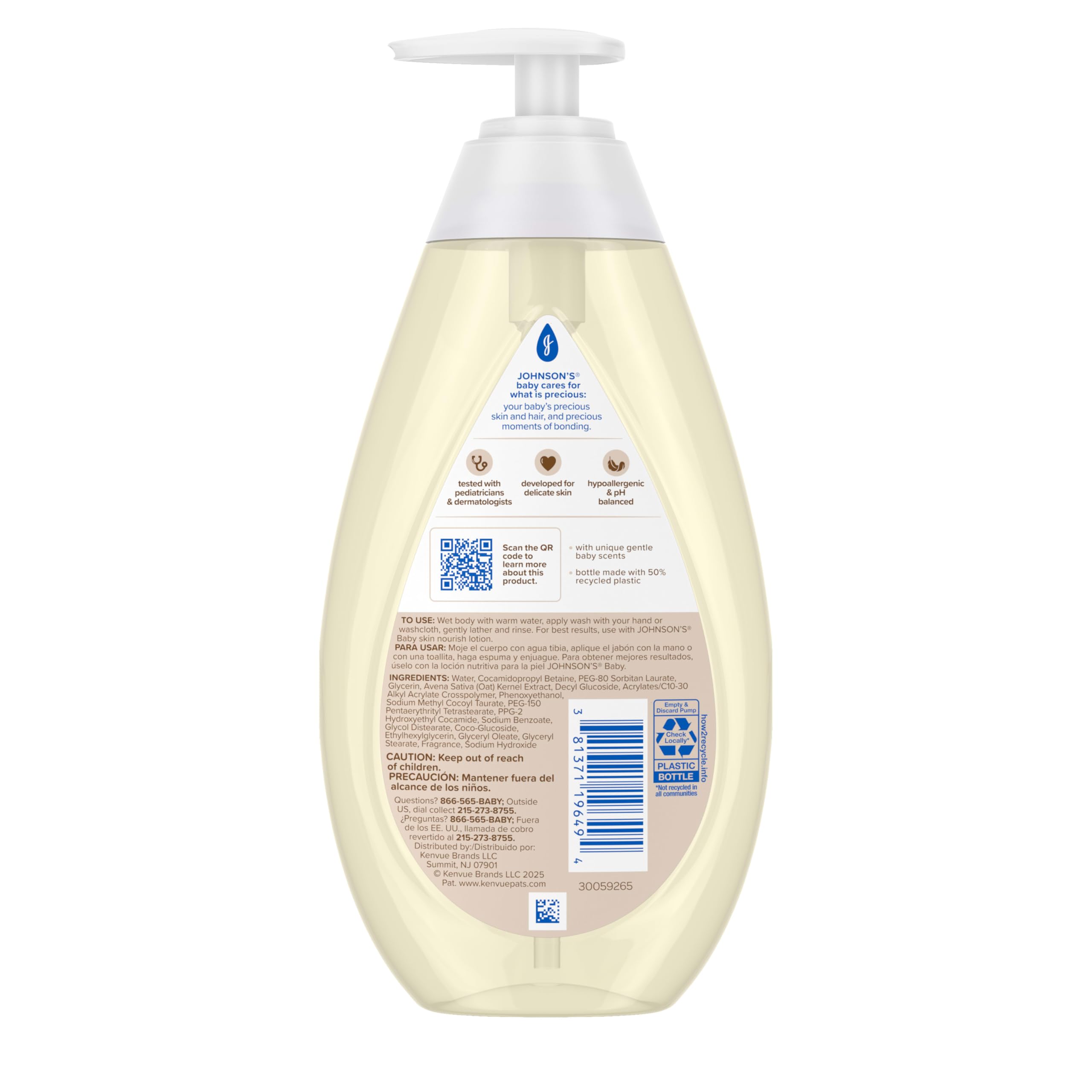 Johnson's Skin Nourish Baby Wash, aroma vainilla avena ideal para momentos de baño