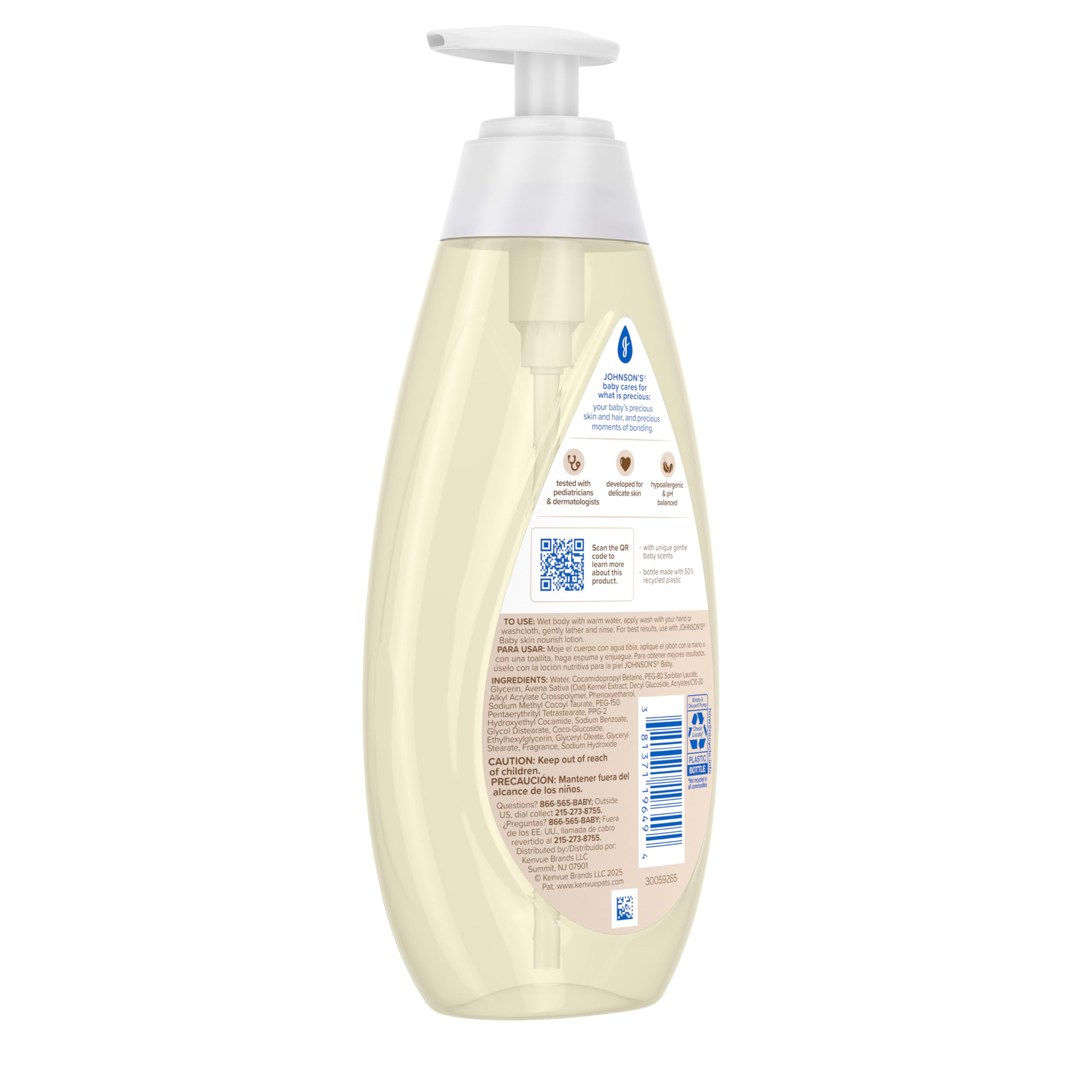 Johnson's Skin Nourish Baby Wash, probado dermatológicamente para piel delicada
