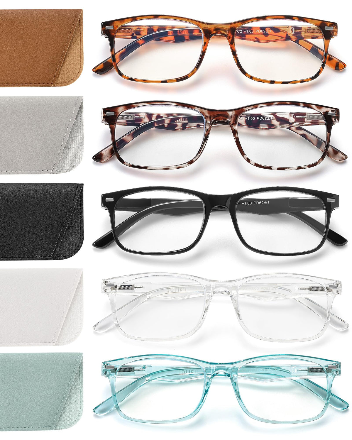 JOLISU 5-pack reading glasses for women with spring hinges for daily comfort