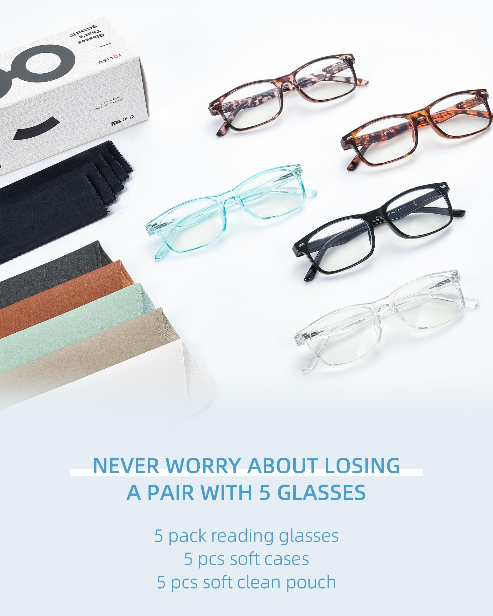 JOLISU anti-reflective clear lenses deliver true color and sharp vision.