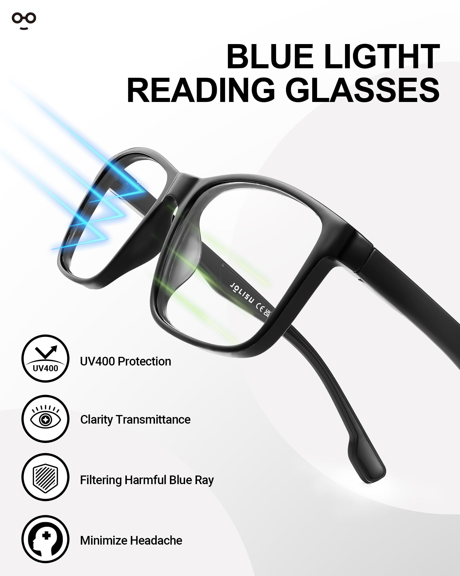 JOLISU anti-reflective lenses reduce glare for easier reading.