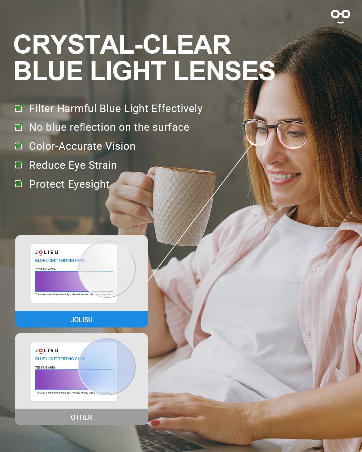 Desk setup featuring JOLISU reading glasses for home office use