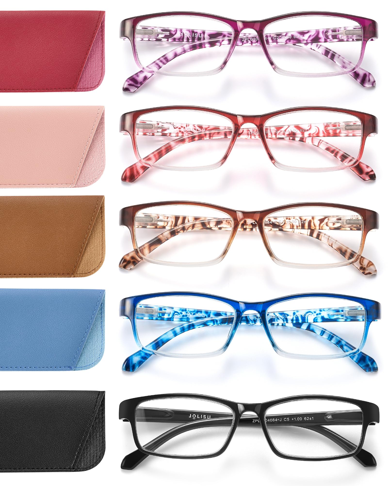 JOLISU Fashionista Readers five-pack with leather cases for convenient reading on the go
