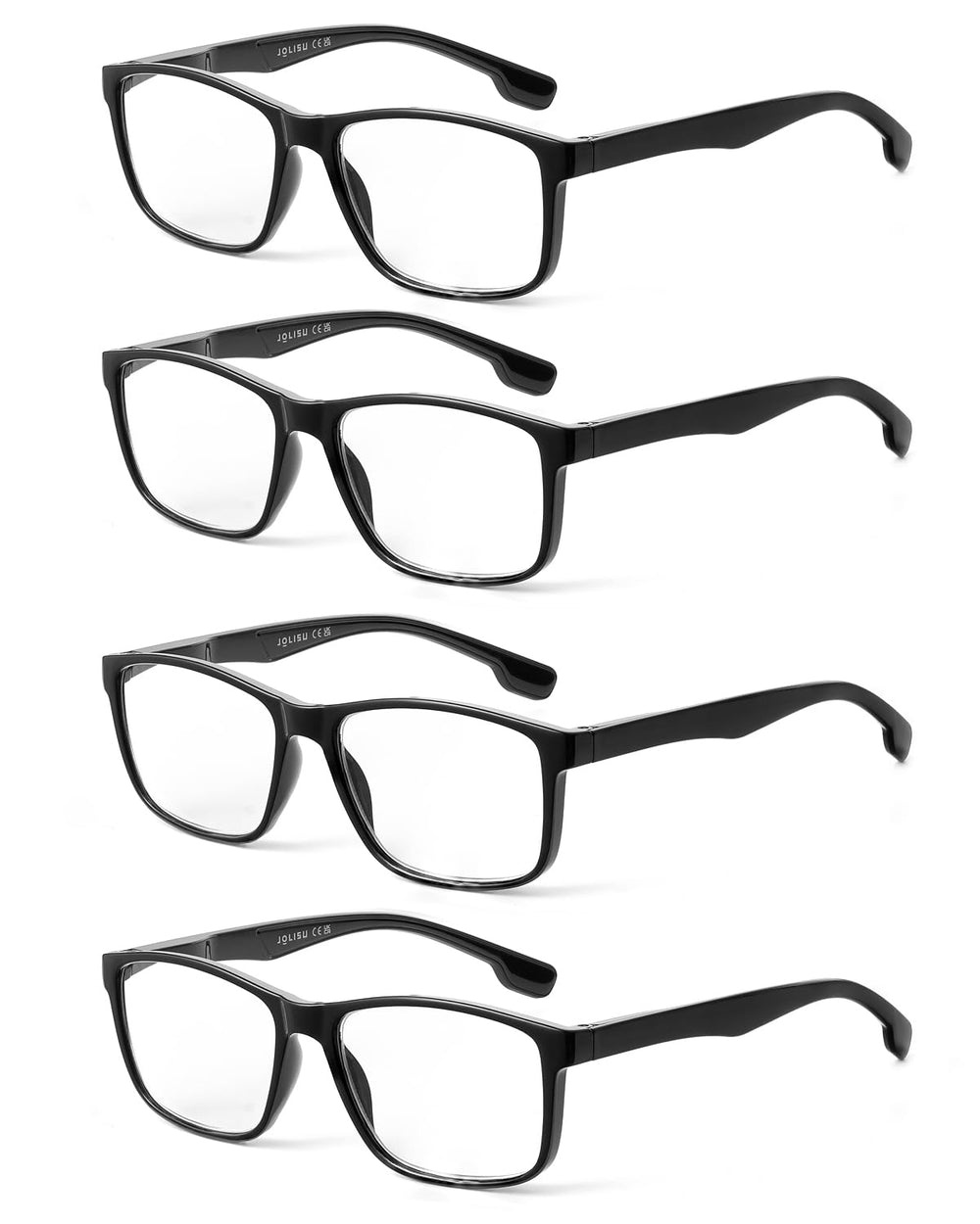 JOLISU four-pack reading glasses with blue light blocking for digital use