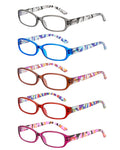 JOLISU 5-Pack Reading Glasses for Women – Spring Hinges, Durable, Blue Light Protection (1.25)