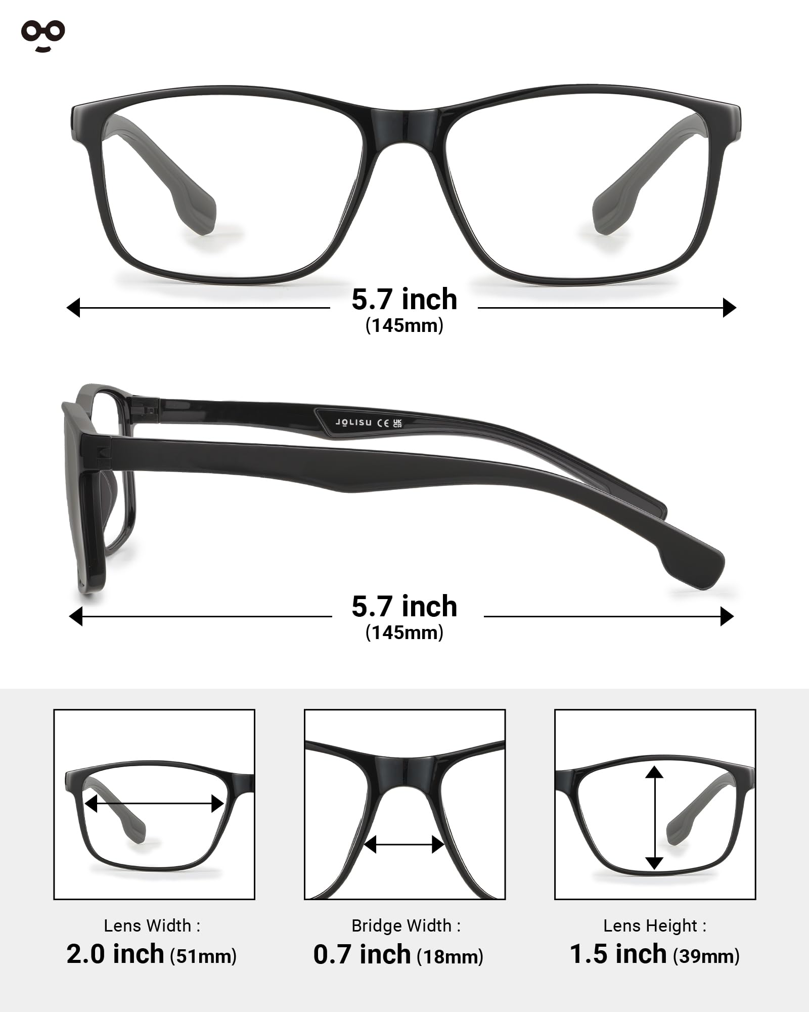 JOLISU large wide square readers offer clear vision during extended screen time.