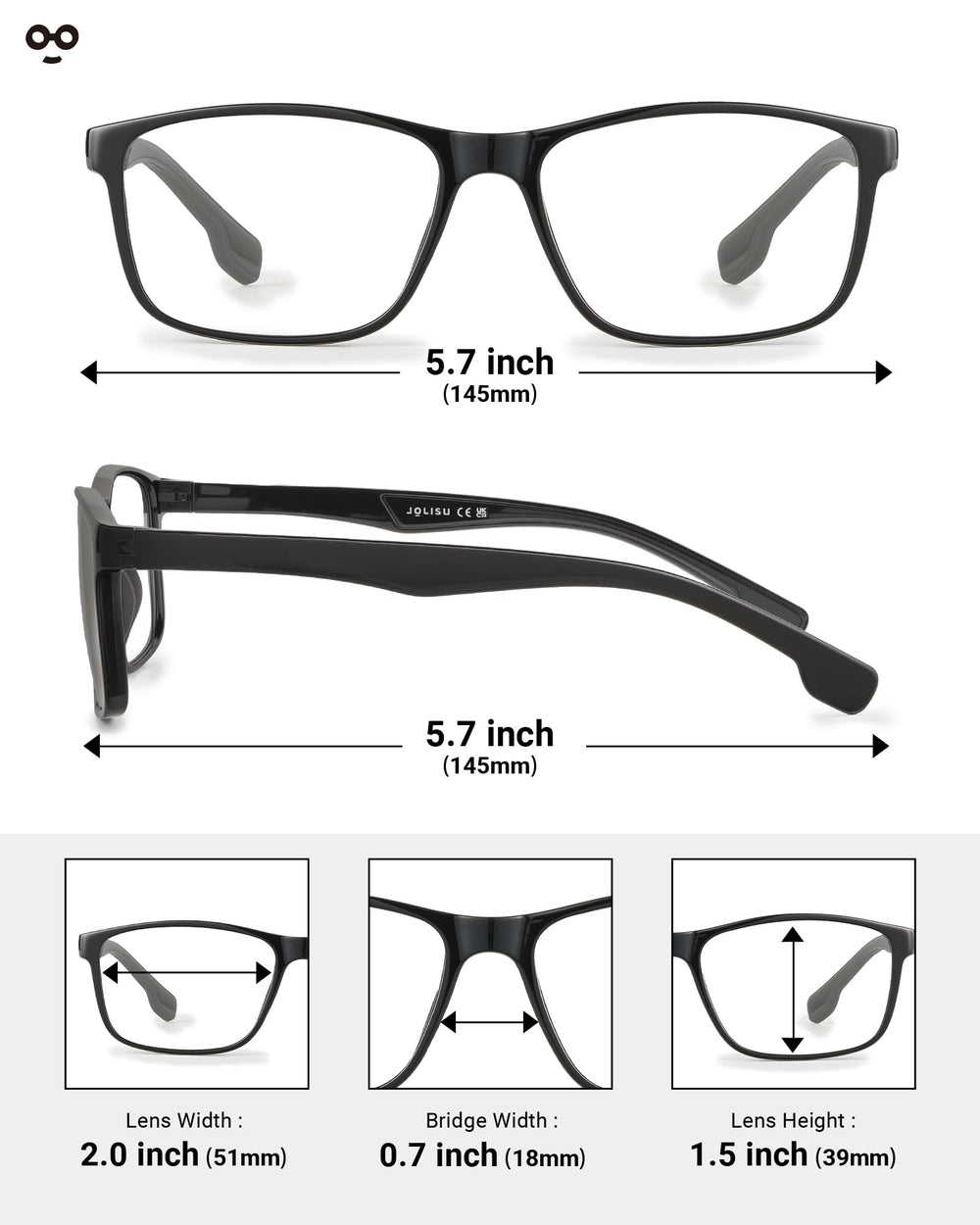 JOLISU large wide square readers offer clear vision during extended screen time.