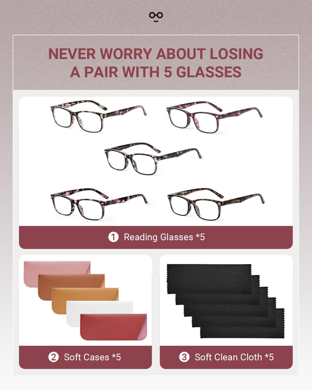 JOLISU includes cleaning cloths and soft bags for easy care.