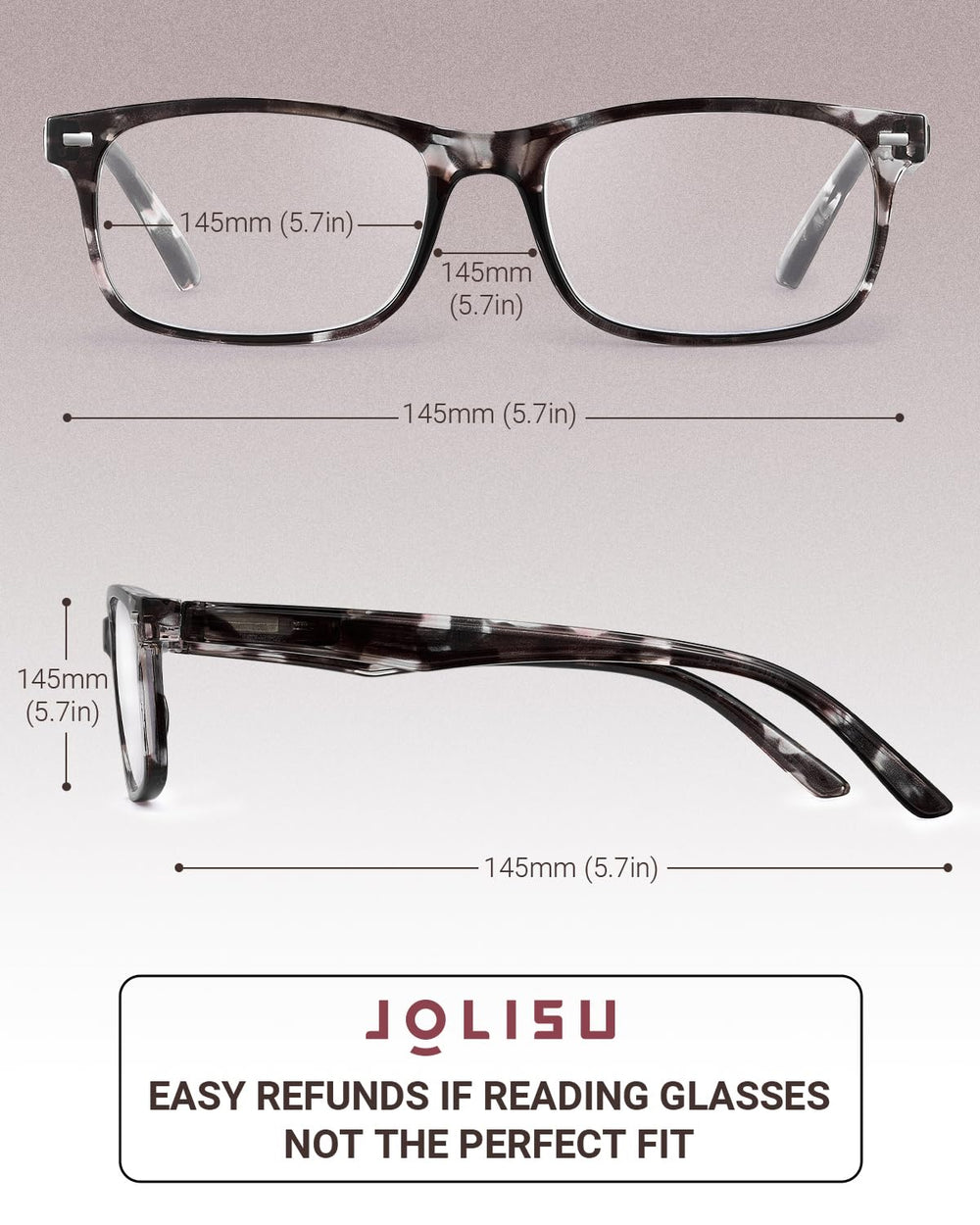 JOLISU women's reading glasses side profile showing ultra-light resin frame for all-day comfort.