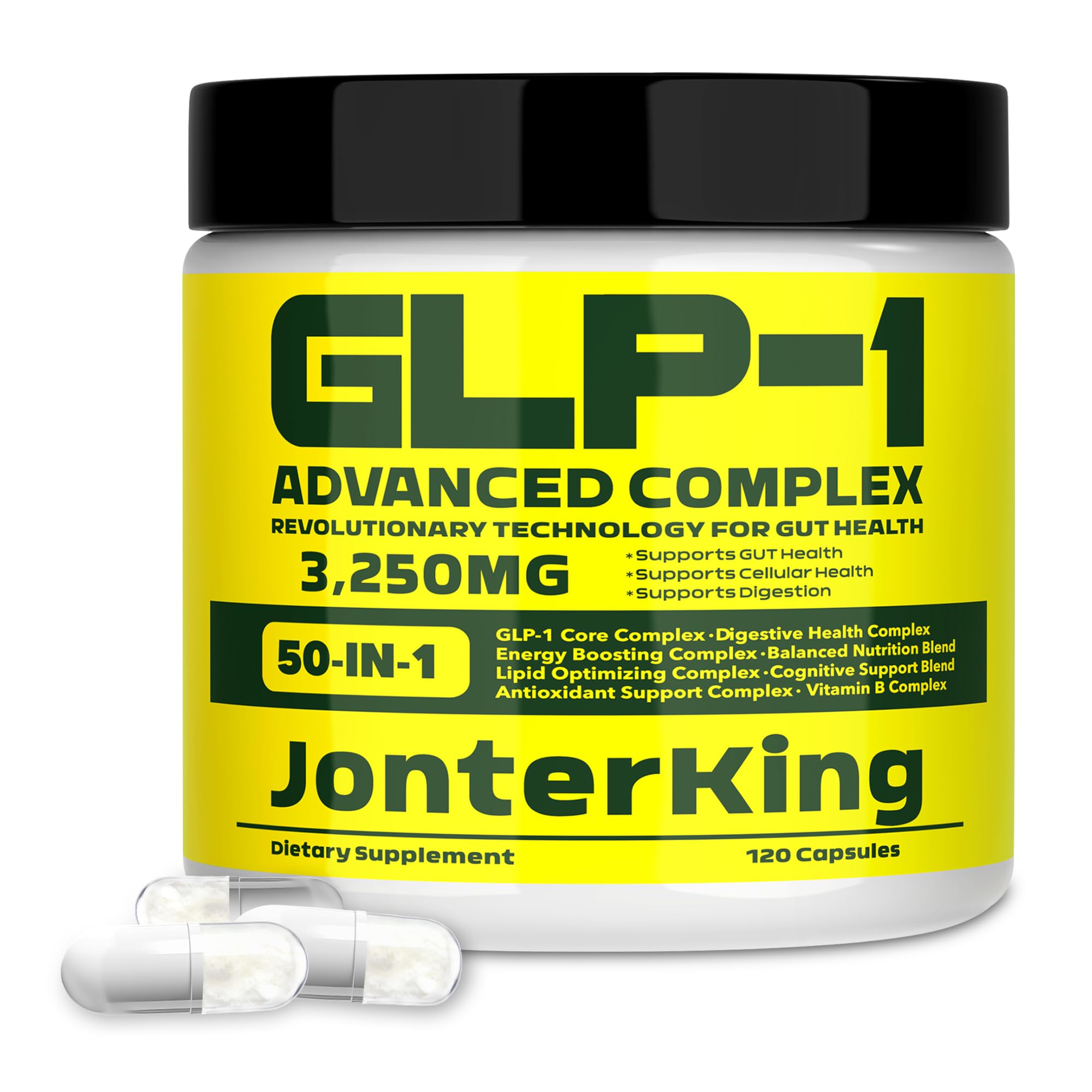 JonterKing 50-in-1 GLP-1 supplement bottle front supports appetite control