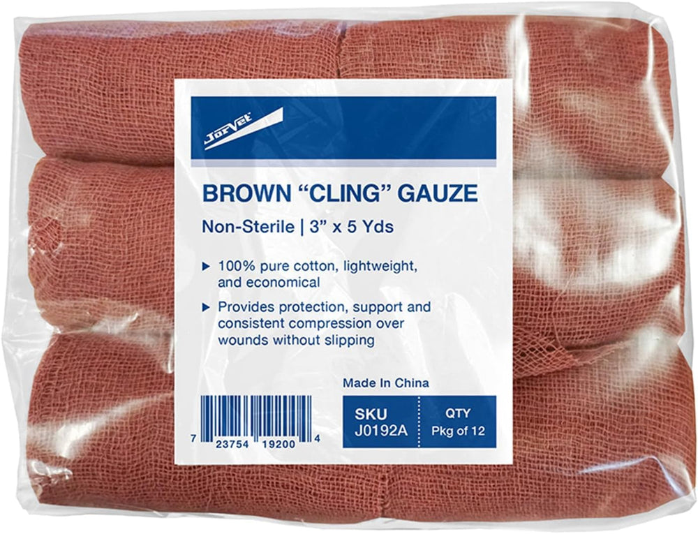 JorVet Brown Cling Gauze roll, soft cotton for secure wound dressings