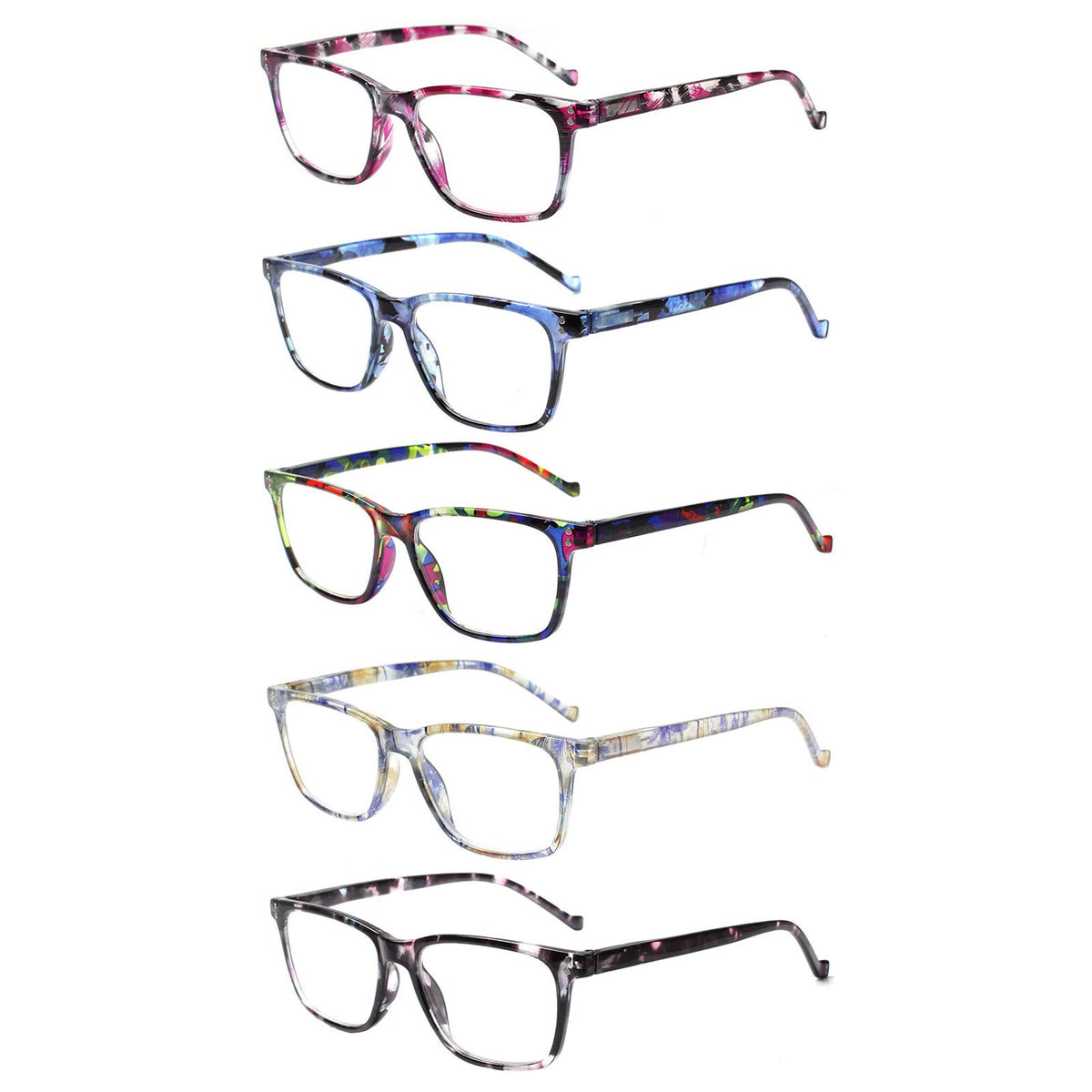 JOSCHOO 5-pack reading glasses in mix colors, front view for everyday reading