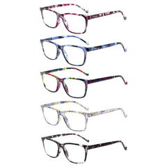 JOSCHOO 5-pack reading glasses in mix colors, front view for everyday reading