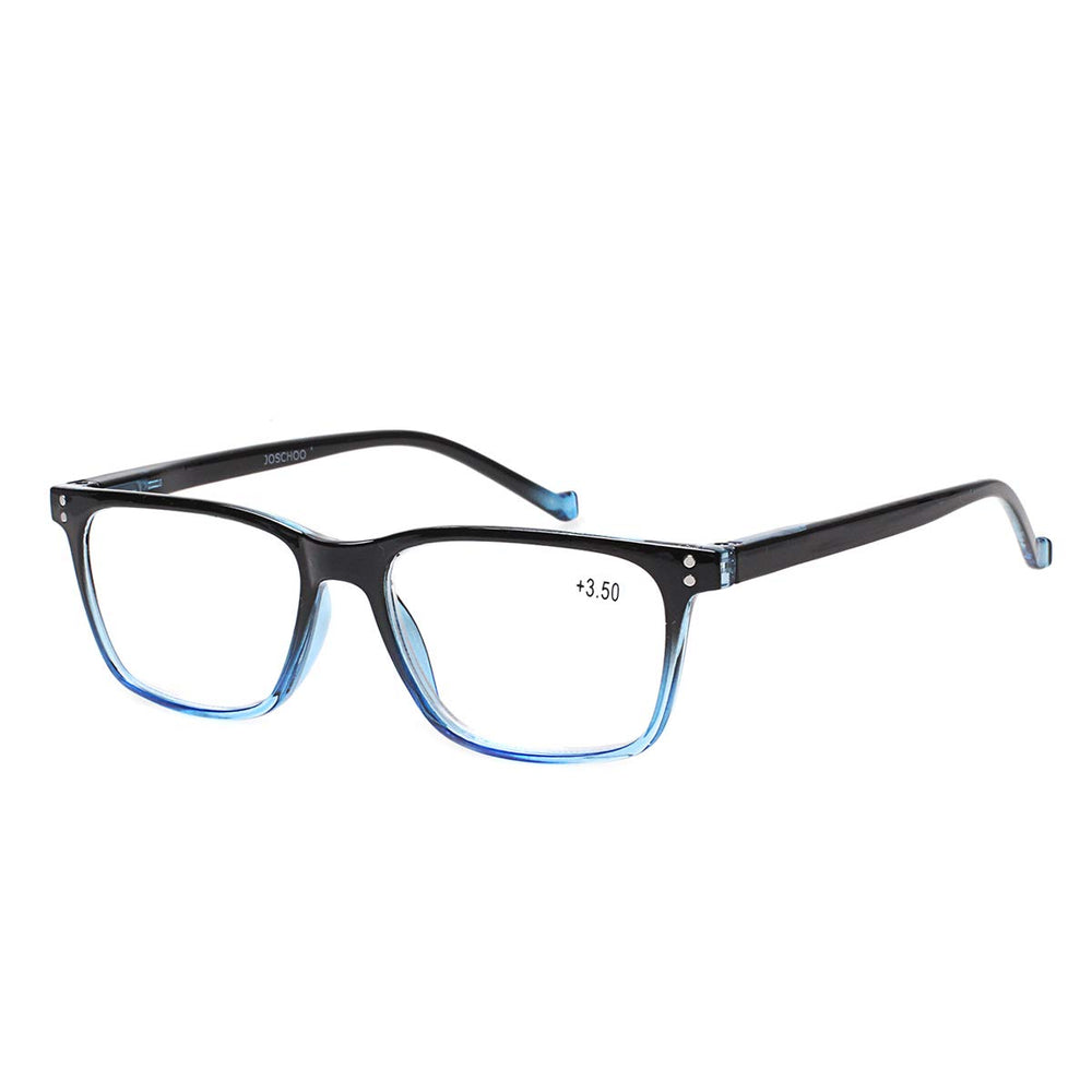 JOSCHOO blue rectangular reading glasses for screens and books clarity.