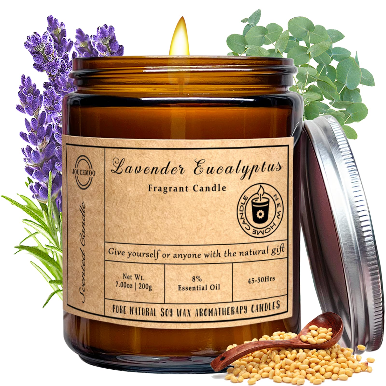 JOUCEMOO Lavender Eucalyptus candle in 7oz jar for a calming ambiance