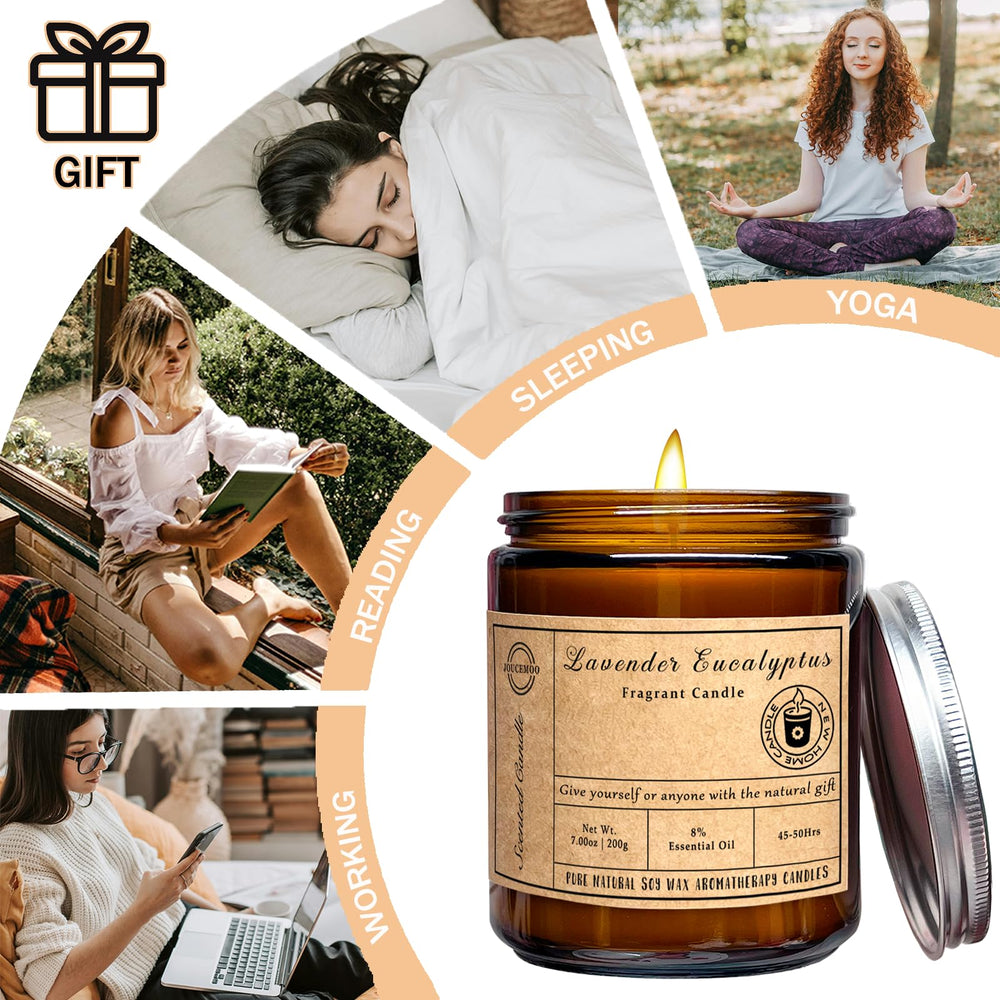 JOUCEMOO Lavender Eucalyptus candle packaging highlighting eco-friendly design