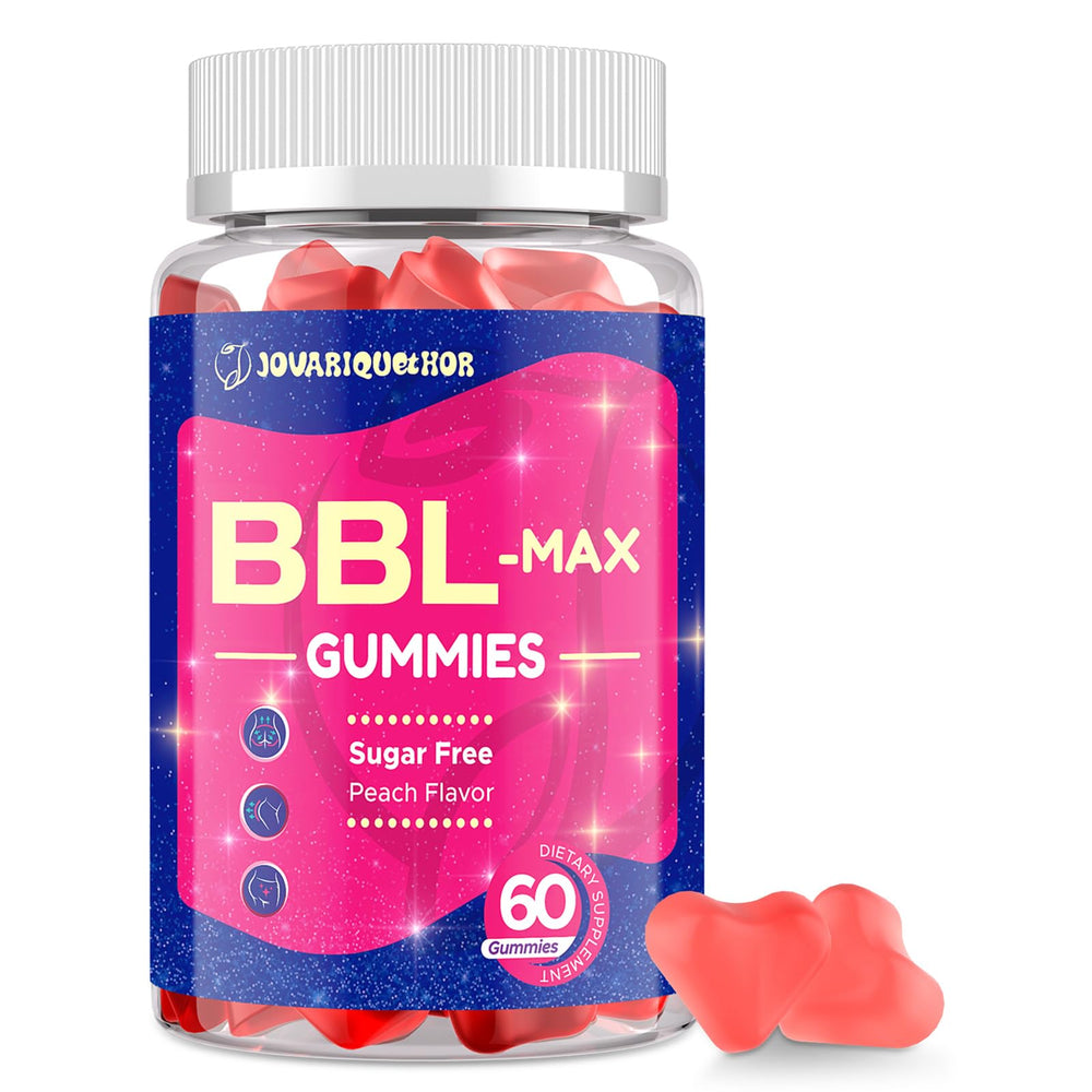 Jovariquethor Booty Gummies bottle-front view, peach-flavored daily supplement for women.