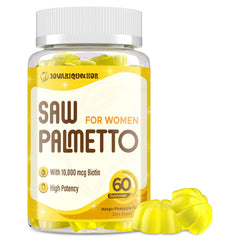 Jovariquethor Saw Palmetto for Women bottle front showing 500mg potency for hair and nails