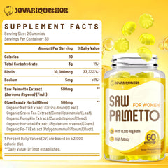 Gummies closeup of Jovariquethor Saw Palmetto for Women highlighting mango-pineapple flavor