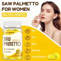 Gummies in hand from Jovariquethor Saw Palmetto for Women for convenient on-the-go use