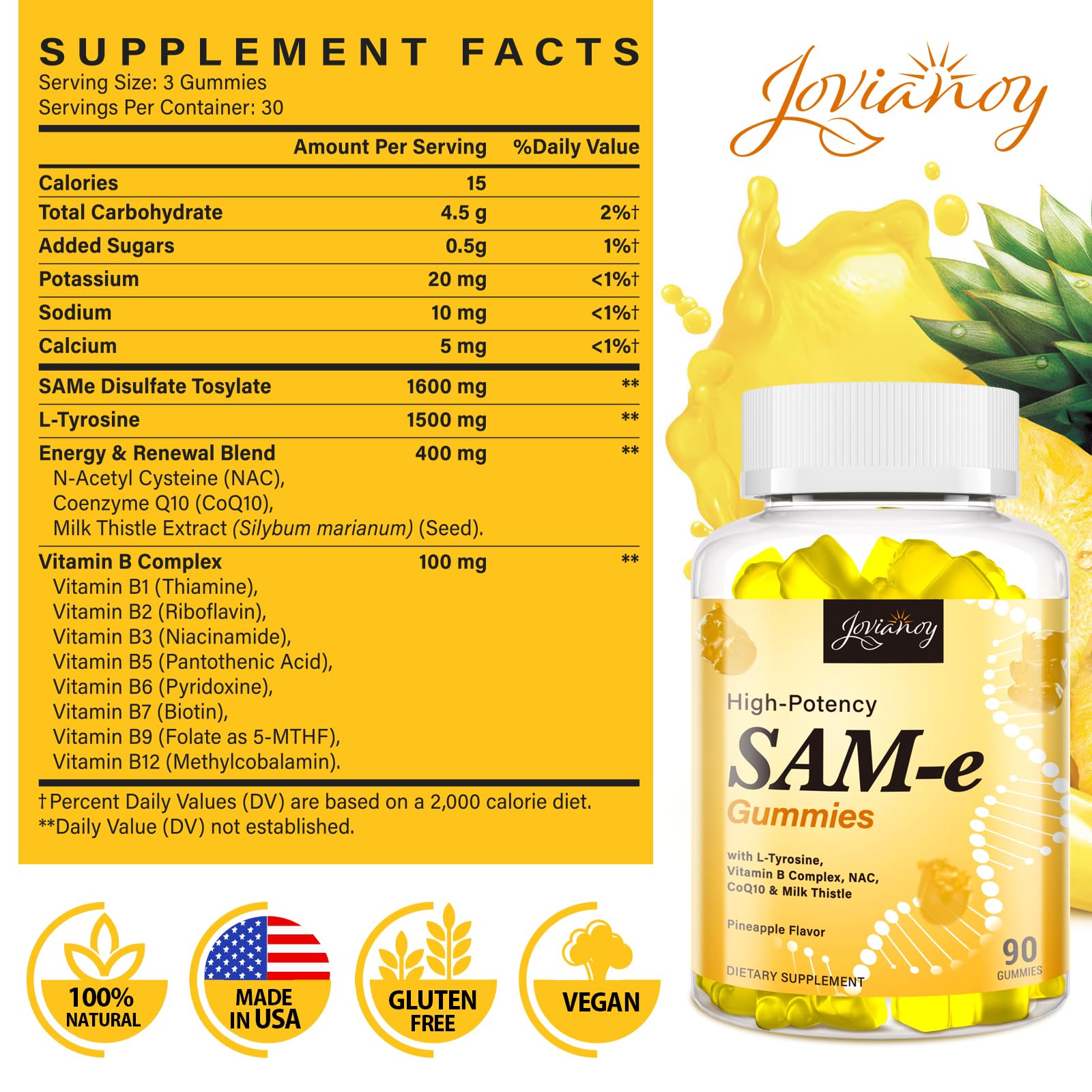 Close-up of Jovianoy SAM-e gummies showing chewy texture for easy daily wellness.