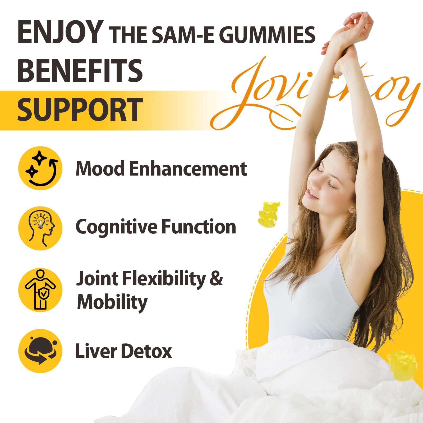Jovianoy SAM-e gummies vegan-friendly, free from artificial additives.